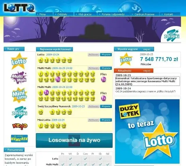 harmonogram losowań lotto i totalizatora sportowego
