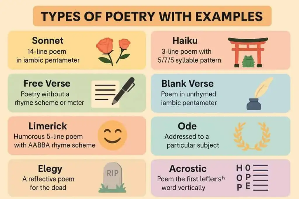r&oacute;żne gatunki poezji przykłady