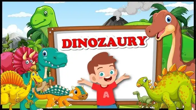 szczęśliwe dzieci bawiące się zagadkami o dinozaurach